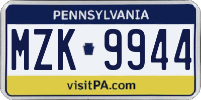PA license plate MZK9944
