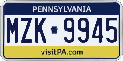 PA license plate MZK9945