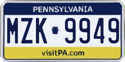 PA license plate MZK9949