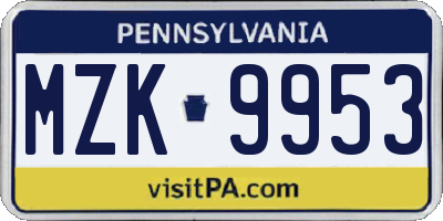 PA license plate MZK9953