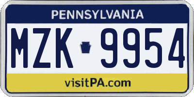 PA license plate MZK9954