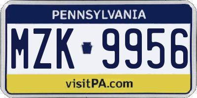 PA license plate MZK9956