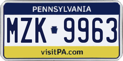 PA license plate MZK9963
