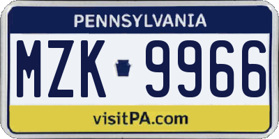 PA license plate MZK9966
