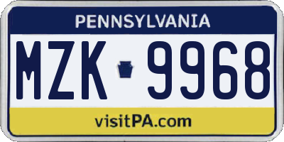 PA license plate MZK9968