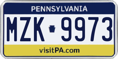 PA license plate MZK9973