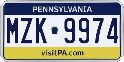 PA license plate MZK9974