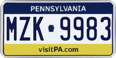 PA license plate MZK9983