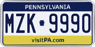 PA license plate MZK9990