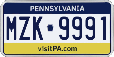 PA license plate MZK9991