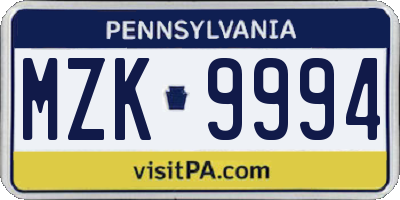 PA license plate MZK9994