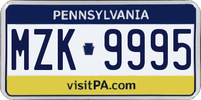 PA license plate MZK9995