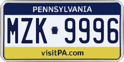 PA license plate MZK9996