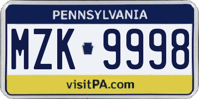 PA license plate MZK9998