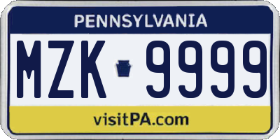 PA license plate MZK9999