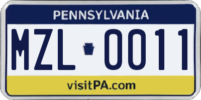 PA license plate MZL0011