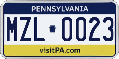 PA license plate MZL0023