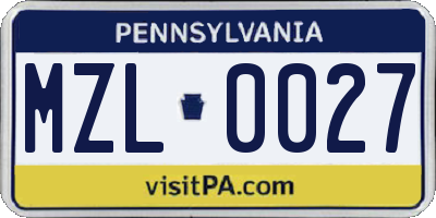 PA license plate MZL0027