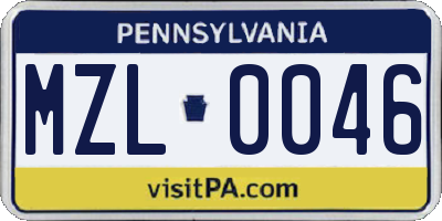 PA license plate MZL0046