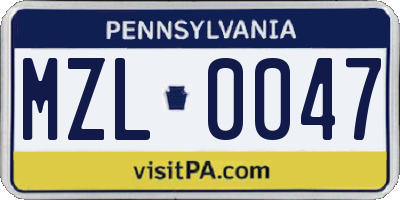 PA license plate MZL0047