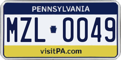 PA license plate MZL0049