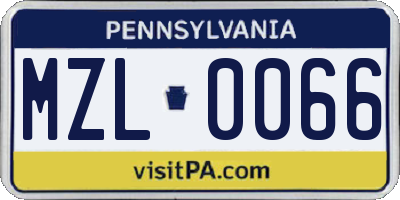 PA license plate MZL0066