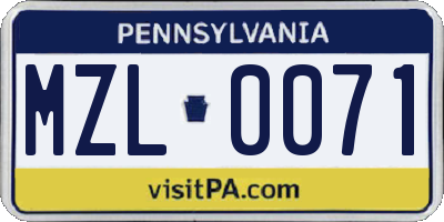 PA license plate MZL0071