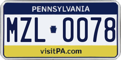 PA license plate MZL0078