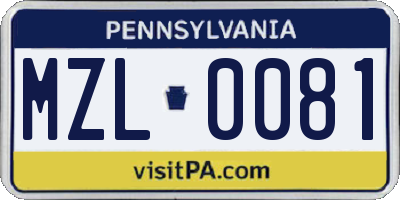 PA license plate MZL0081
