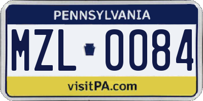 PA license plate MZL0084