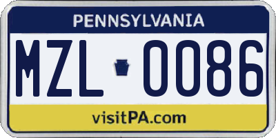PA license plate MZL0086
