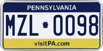 PA license plate MZL0098