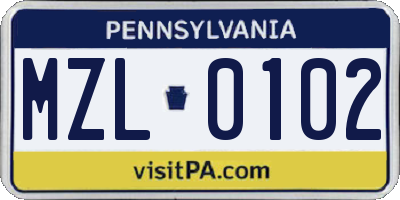 PA license plate MZL0102