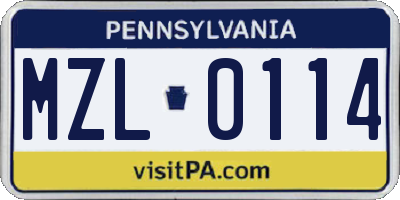 PA license plate MZL0114