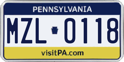 PA license plate MZL0118