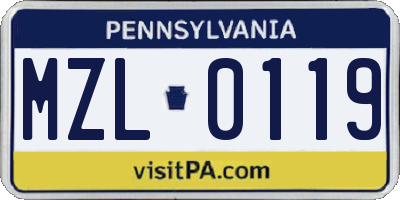 PA license plate MZL0119