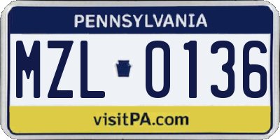PA license plate MZL0136