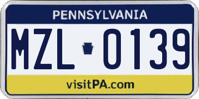 PA license plate MZL0139