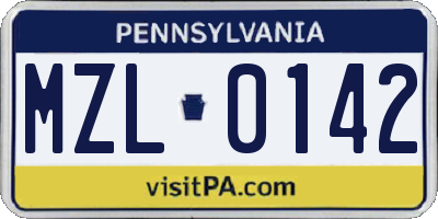 PA license plate MZL0142