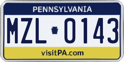PA license plate MZL0143