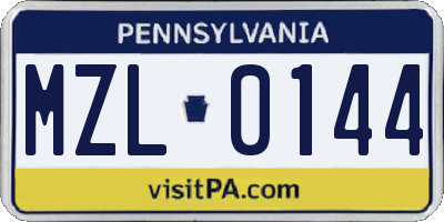 PA license plate MZL0144