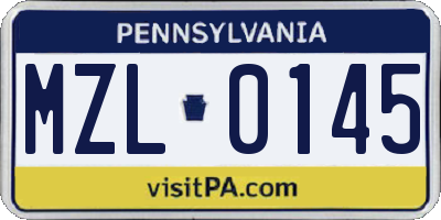PA license plate MZL0145