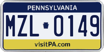 PA license plate MZL0149