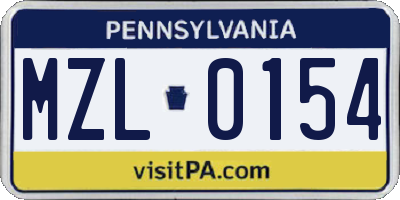 PA license plate MZL0154