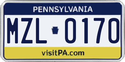 PA license plate MZL0170