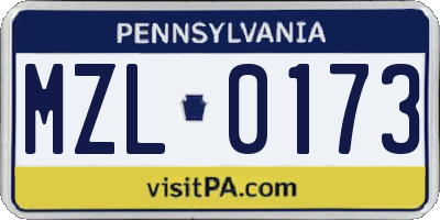 PA license plate MZL0173