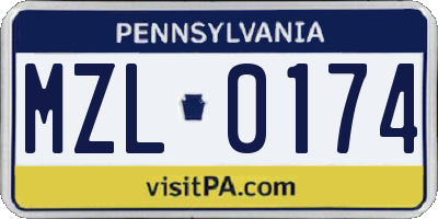 PA license plate MZL0174
