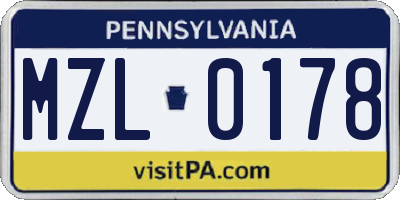 PA license plate MZL0178