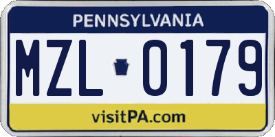 PA license plate MZL0179