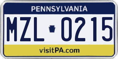PA license plate MZL0215